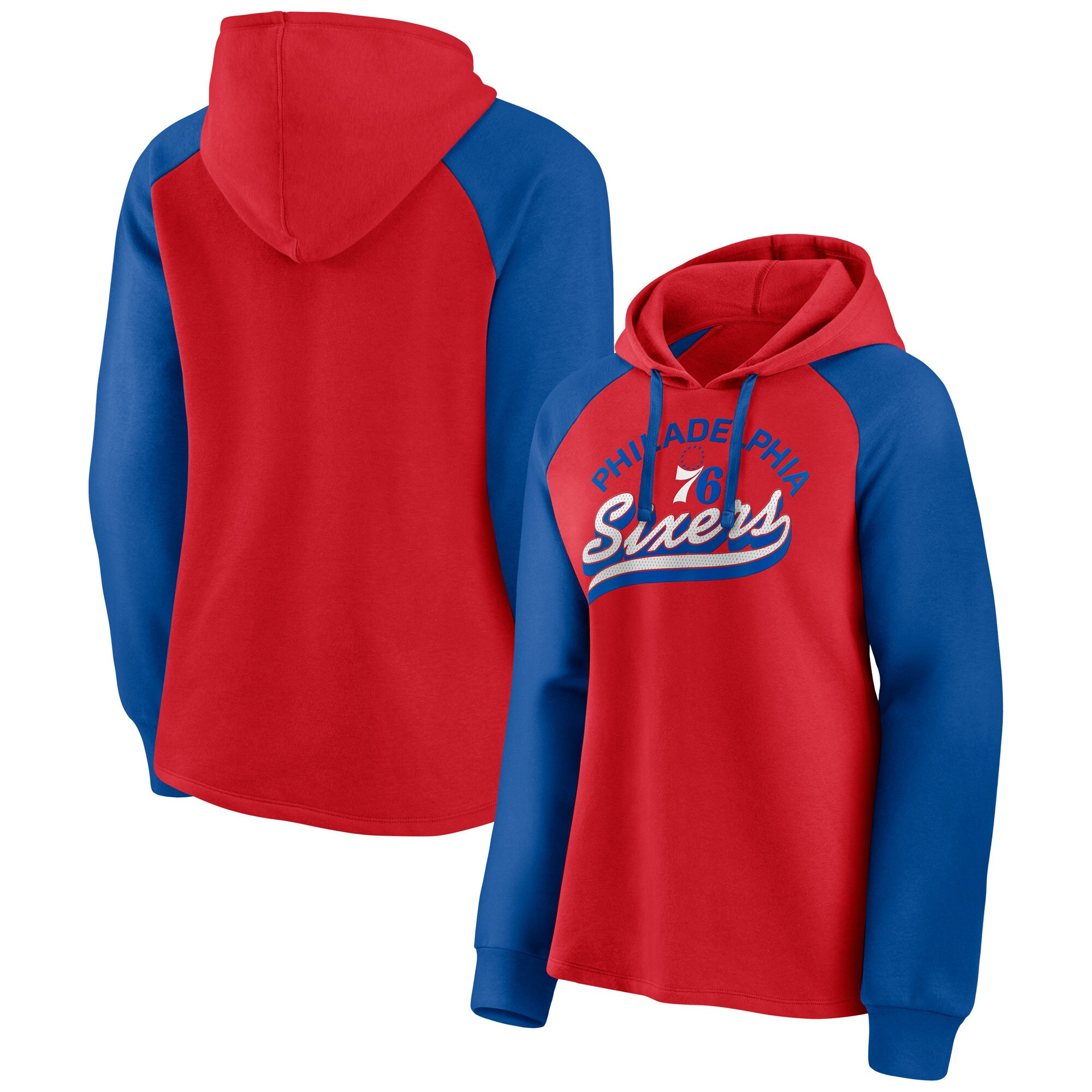 Women's Philadelphia 76ers Fanatics Branded Red/Royal Record Holder Raglan Pullover Hoodie | NBA Shop