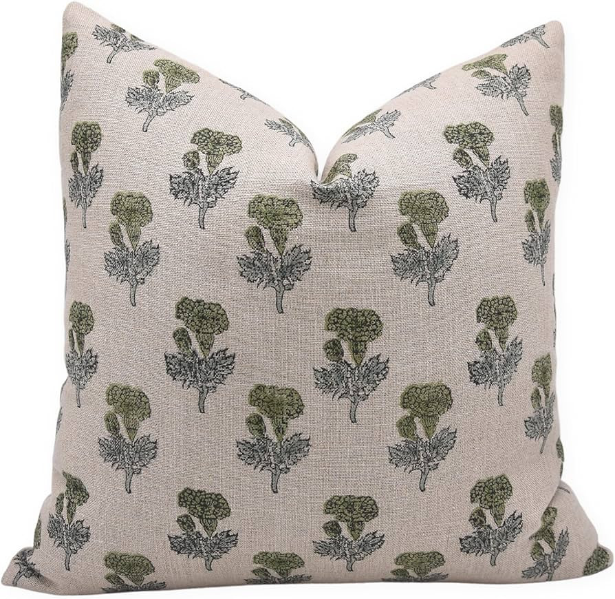 Handmade Block Print Thick Linen 16X16 Throw Vintage Pillowcase Cushion Cover with Zipper for Sof... | Amazon (US)