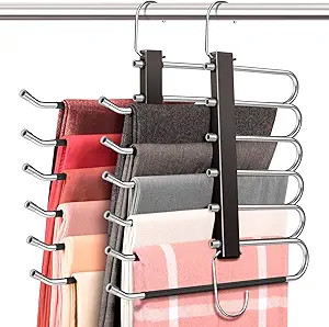 Space Saving 6 Tier Pant Hangers, Anti-Slip, Stainless Steel, 2 Pack, Black | Amazon (US)