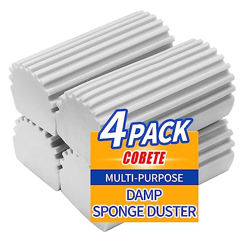 COBETE Damp Clean Duster Sponge,4pack Magic Sponge Eraser,Reusable Damp Dusting Sponge Household Cleaning for Blinds, Glass, Baseboards,Radiators,Window Track Grooves(Grey) | Amazon (US)