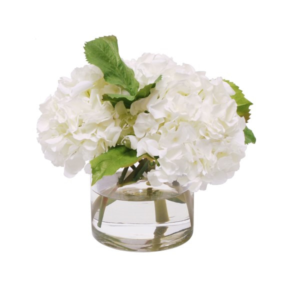 Faux White Hydrangeas in Glass Vase | Williams-Sonoma