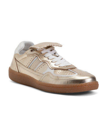 Leather Flip Tongue Metallic Sneakers | TJ Maxx