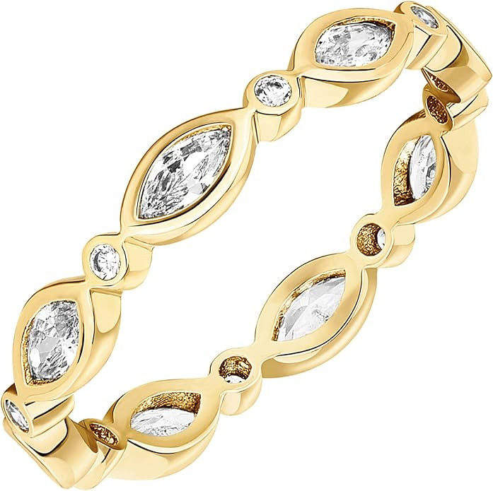 PAVOI 14K Gold Plated Cubic Zirconia Stackable Ring | Marquise Eternity Band for Women | Plated G... | Amazon (US)