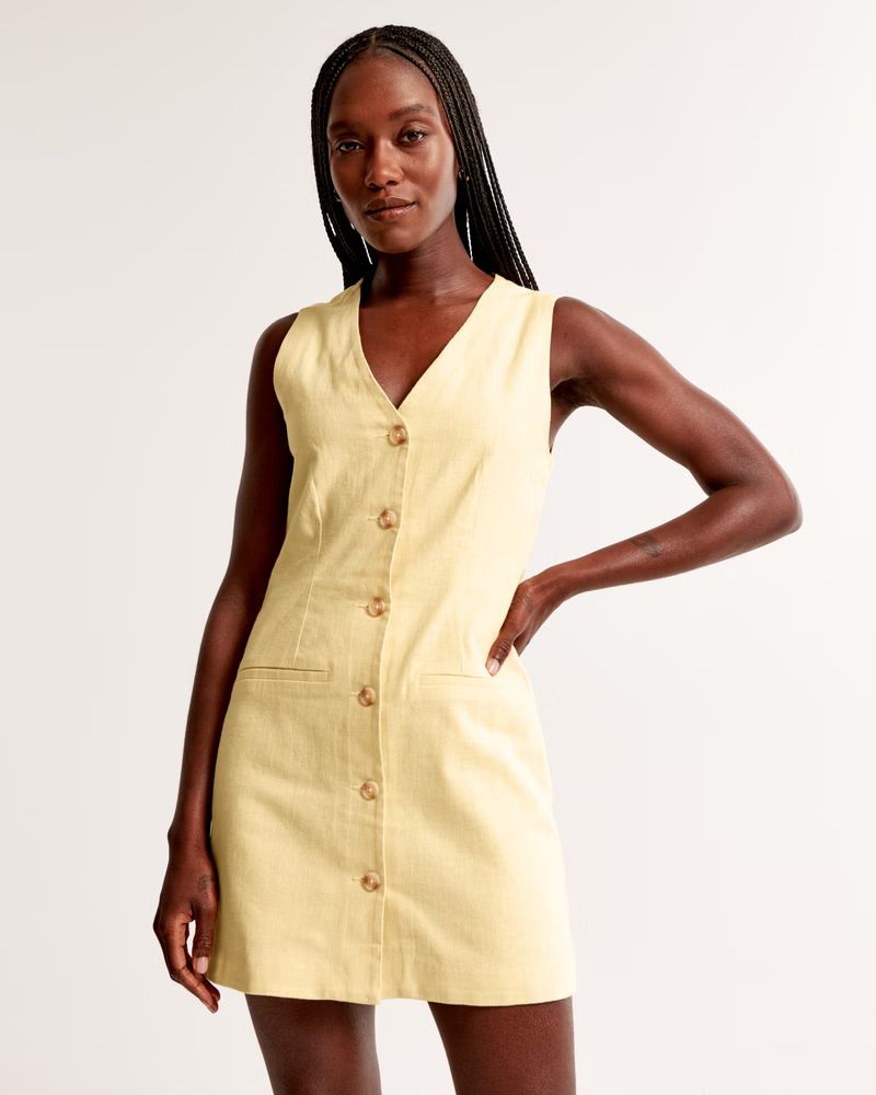 Women's The A&F Mara Linen-Blend Vest Mini Dress | Women's New Arrivals | Abercrombie.com | Abercrombie & Fitch (US)