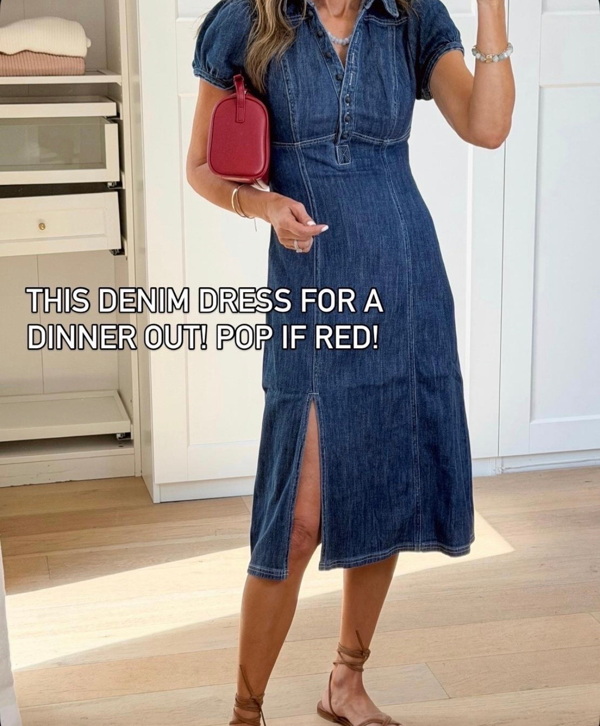 Denim dress with pretty details! I’m 5’6”, wearing XS 
-red @Quince bag 
@Anthropologie 
@Margaux

#LTKootd #LTKSeasonal #LTKOver40