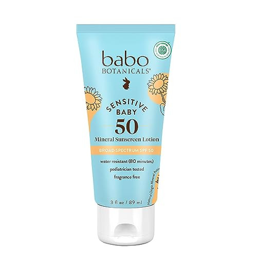 Babo Botanicals Sensitive Baby Mineral Sunscreen Lotion SPF50 - Natural Zinc Oxide - Face & Body - Fragrance-Free - Water-Resistant - EWG Verified - Vegan - Extra Sensitive Skin - For Babies & Kids | Amazon (US)
