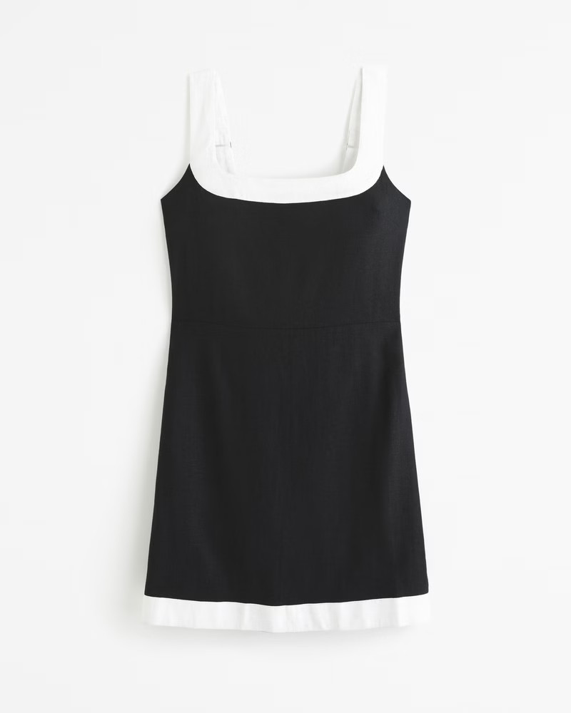 Abercrombie & Fitch Women's Linen-Blend Wide Strap Mini Dress in Black - Size XXL | Abercrombie & Fitch (US)