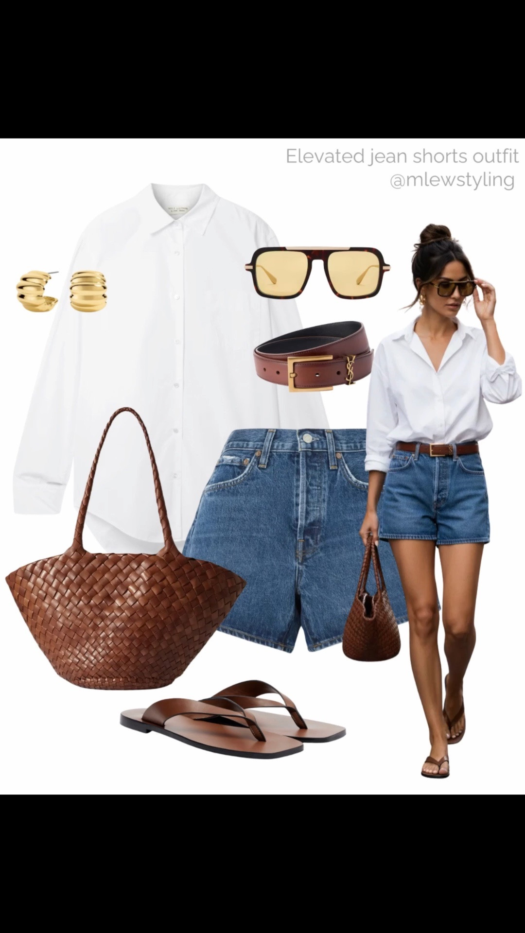 Easy & chic summer outfit formula: button down + jean shorts + belt + sandals ✨

Tags: elevated outfit, agolde jean shorts, dragon diffusion tote bag, leather thong sandals, aviator sunglasses, gold hoop earrings, brown belt, casual workwear, office outfit

#LTKsummer #LTKworkwear #LTKstyletip