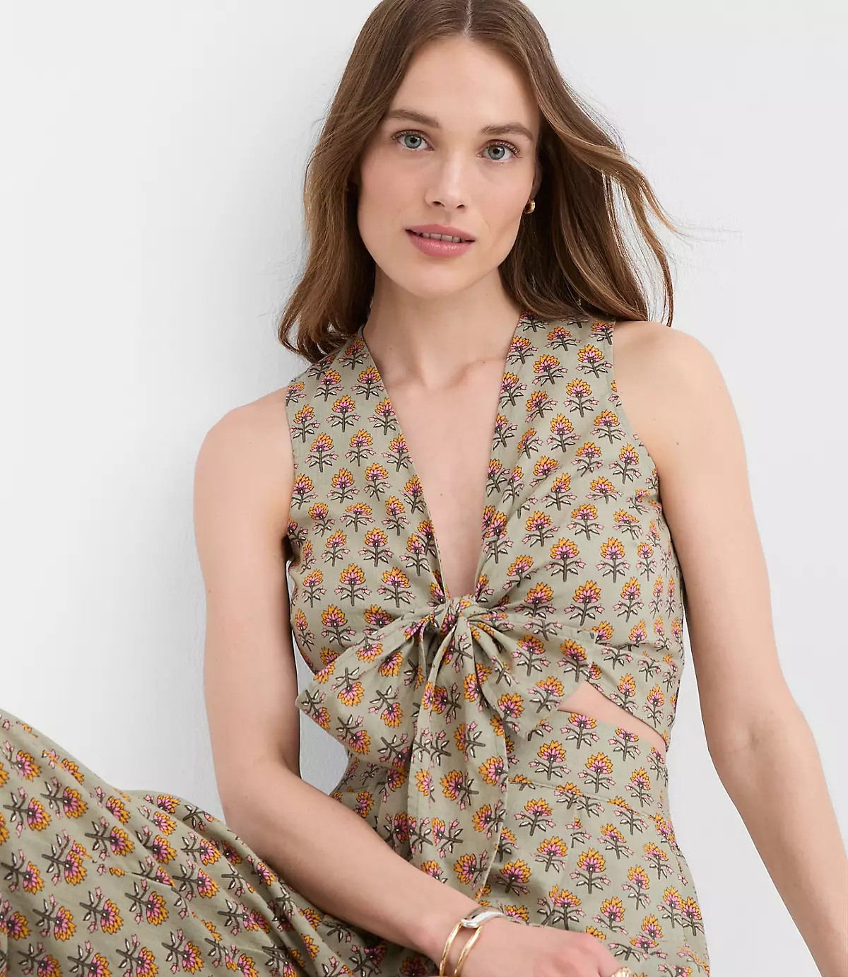 LOFT Beach Garden Linen Cotton Tie Front Top | LOFT