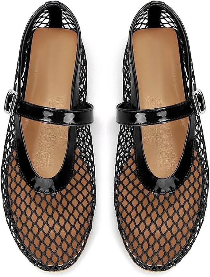 MICIFA Women's Mesh Ballet Flats Fishnet Ballerina Flats Buckle Strap Mary Jane Flats Causal Dail... | Amazon (US)