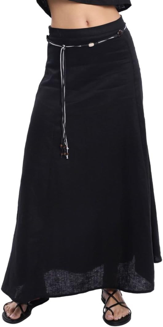 Amazhiyu Women's 100% Linen A-line Maxi Skirt with Matching Belt Summer Casual | Amazon (US)