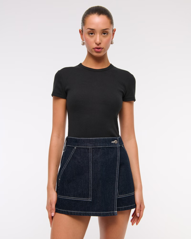 Mid Rise Denim Wrap Mini Skirt | Abercrombie & Fitch (US)