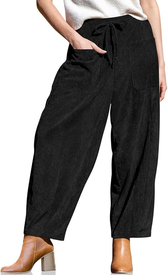 TARSE Women’s Corduroy Pants Baggy Wide Leg Pants Casual Elastic Waisted Palazzo Harem Pants wi... | Amazon (US)