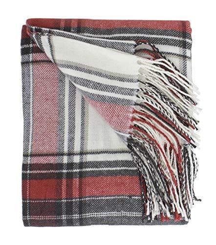 Fennco Styles Classic Plaid Pattern Tassel Trim Throw Blanket 50 x 60 Inch - Red White Throw for ... | Walmart (US)