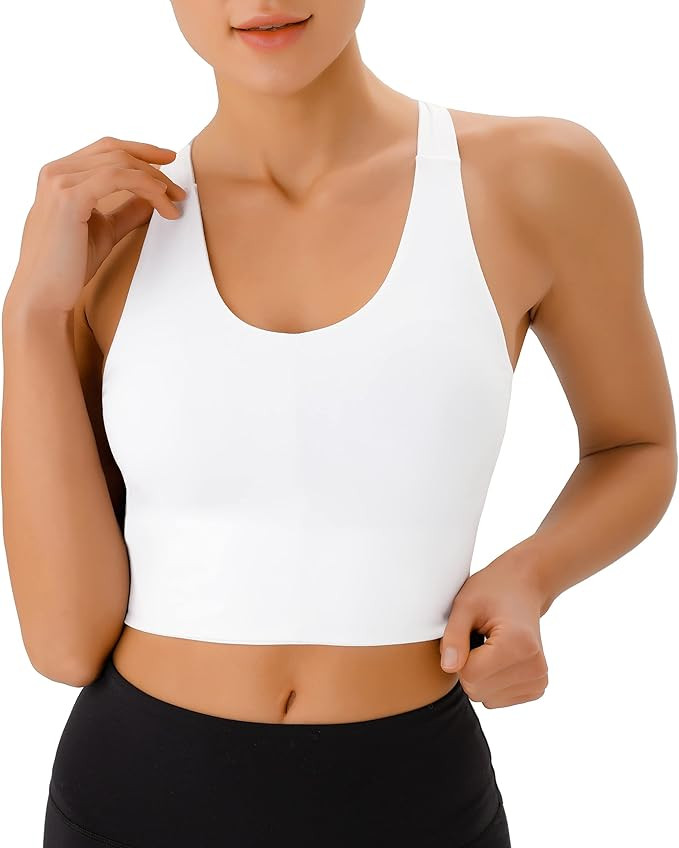 Sports Bras for Women Criss-Cross Back Padded Workout Tank Tops Medium Support Crop Tops for Wome... | Amazon (US)