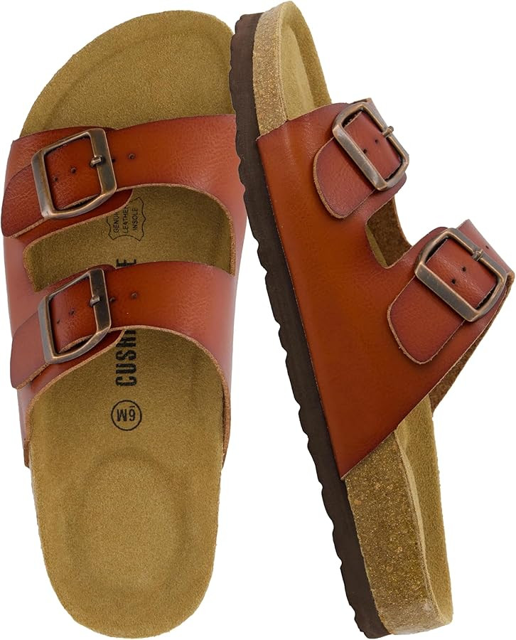CUSHIONAIRE Lane Cork Footbed Sandals for Women – Comfortable Double Buckle Slip-On with Genuin... | Amazon (US)
