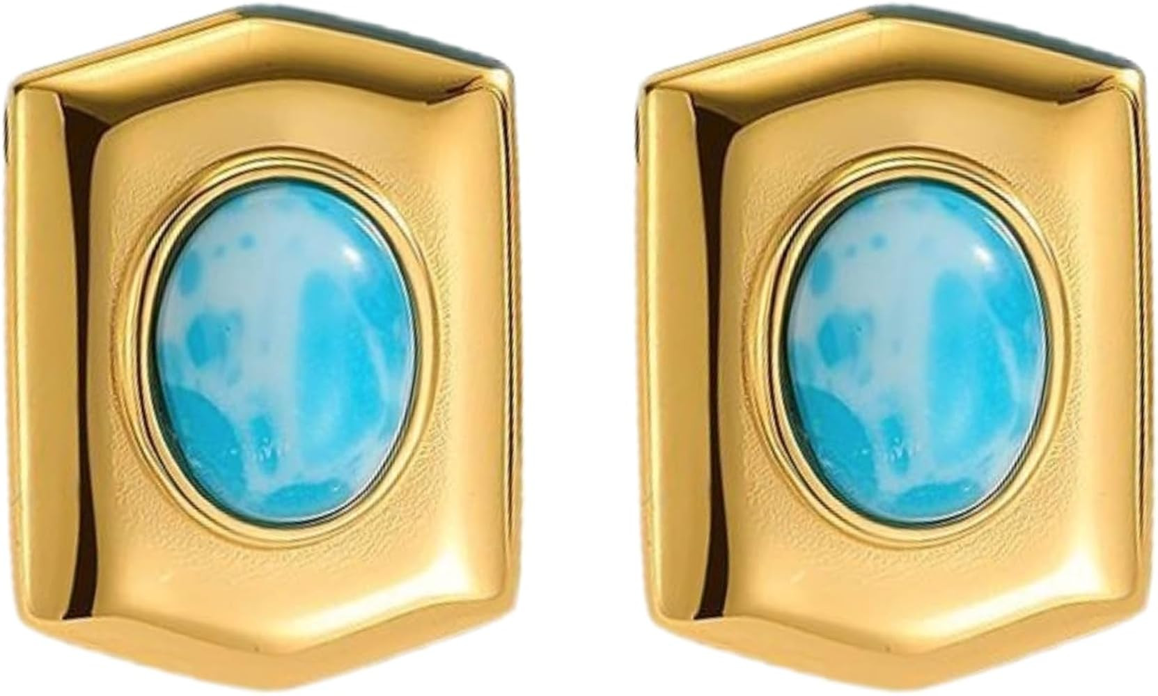 Gold and Turquoise Stud Statement Earrings – Elegant Lightweight Fashion Jewelry for Women | Amazon (US)