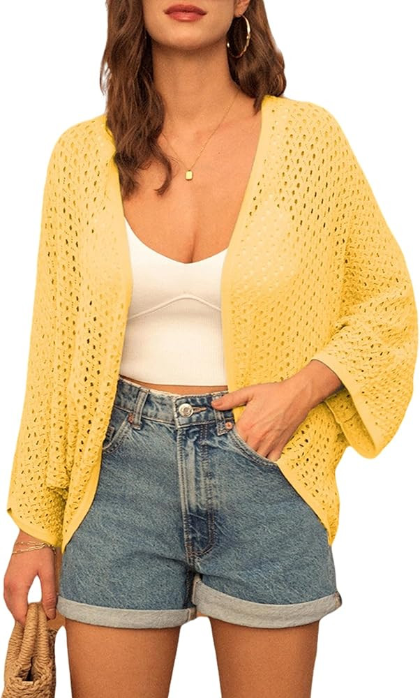 GRACE KARIN Open Front 3/4 Sleeve Batwing Cardigan for Women Lightweight Crochet Summer Cardigan ... | Amazon (US)