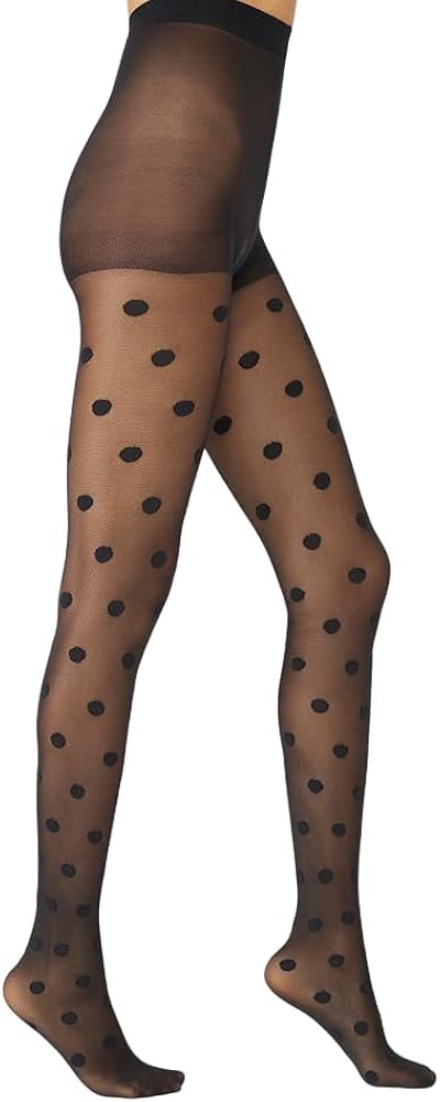 PENTI Big Polka Dot Tights for Women | Black Pattern Pantyhose 30 Denier Sheer High Waist Swiss D... | Amazon (US)