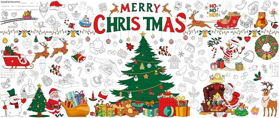 AinDen Christmas Coloring Tablecloth, 30 x 72 Inch Jumbo Xmas Coloring Poster Banner for Kids, Ki... | Amazon (US)