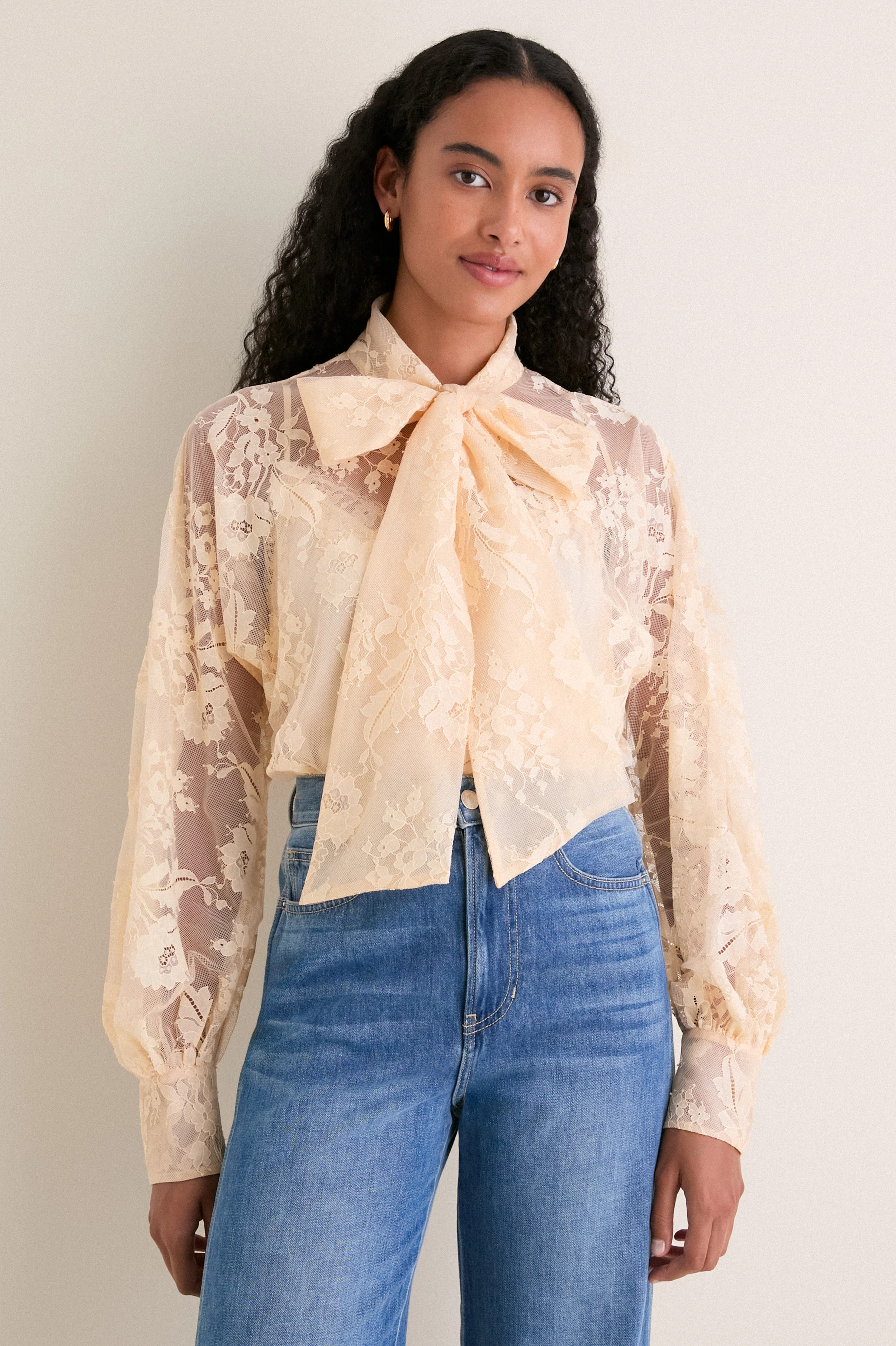 Sand Valiant Lace Pussybow Blouse | Tuckernuck (US)