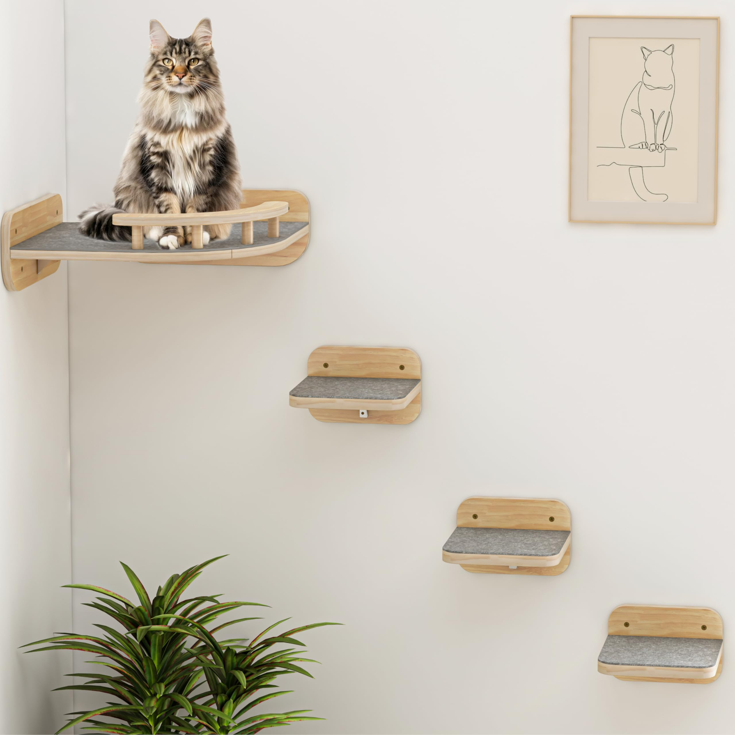 Megidok Cat Wall Furniture Corner Climbing Shelf Perches, Cat Bed Wall Mounted with 3 Wide Steps,... | Amazon (US)