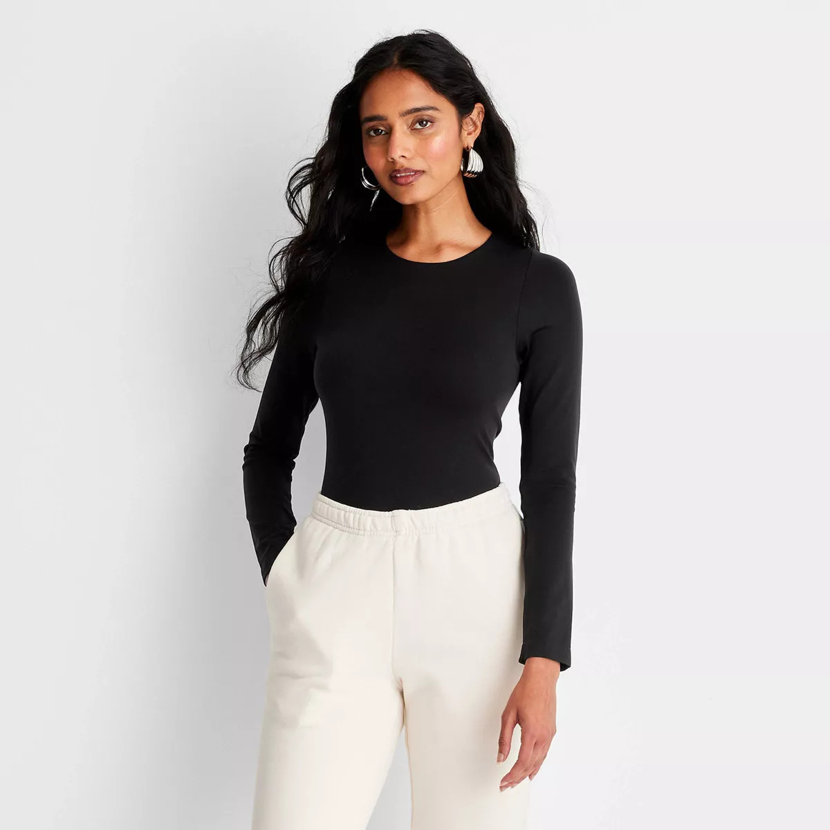 Women's Long Sleeve Seamless Bodysuit - A New Day™ Black M | Target