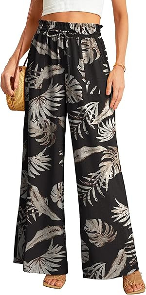 JINKESI Women Wide Leg Pants High Waist Loose Flowy Adjustable Tie Knot Trousers Business Casual ... | Amazon (US)