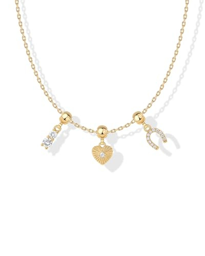PAVOI 14K Yellow Gold Plated Cubic Zirconia Whimsical Charm Necklace for Women | Cute Dainty Necklace Charms | Horseshoe Heart Charms | Amazon (US)