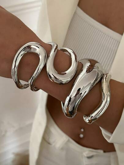 1pc Vintage Minimalist Asymmetric Metal Water Drop Snake Bangle Bracelet, Personalized Exaggerate... | SHEIN