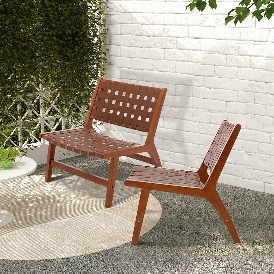 Bonzy Home Scandinavian Cognac Woven Leather Accent Chair Set of 2, Mid Century Modern Armless Re... | Amazon (US)