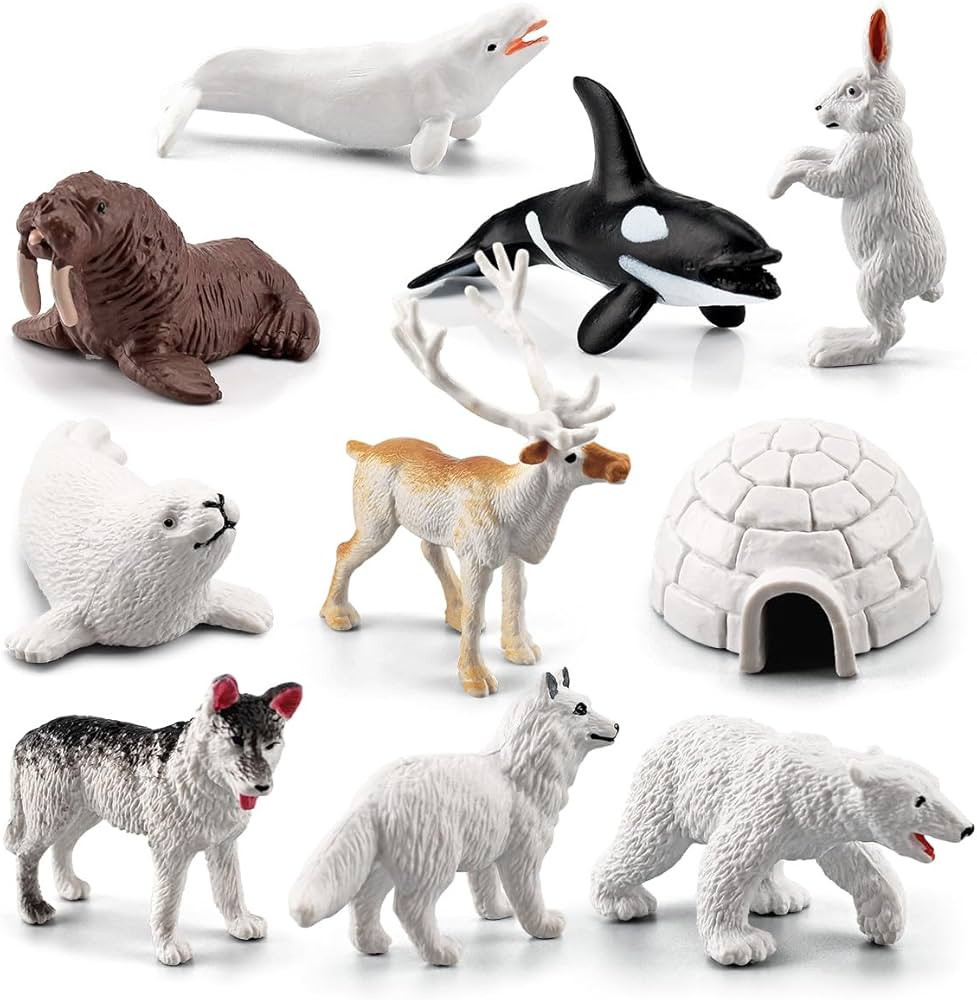 10PCS Mini Arctic Animals Toys Polar Animal Figurines Set Polar White Bear Reindeer Walrus Fox Wo... | Amazon (US)