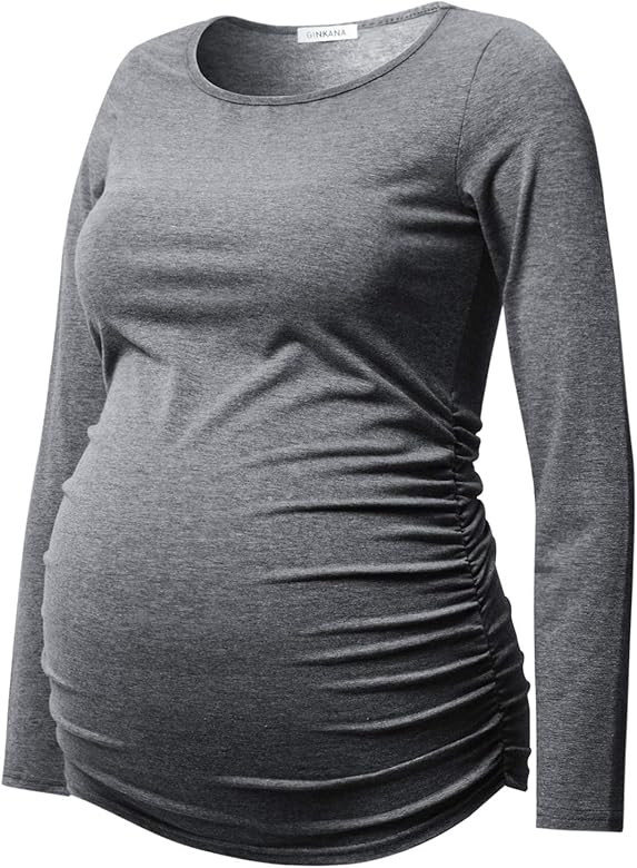GINKANA Women's Baseball Crew Neck Flower Raglan Sleeve Maternity T-Shirt Top Pregnancy Shirt | Amazon (US)