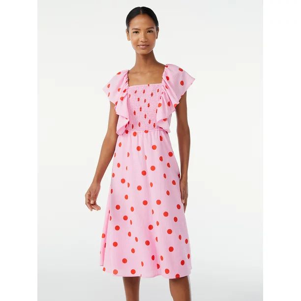 Scoop Women's Flutter Sleeve Midi Dress | Walmart (US)