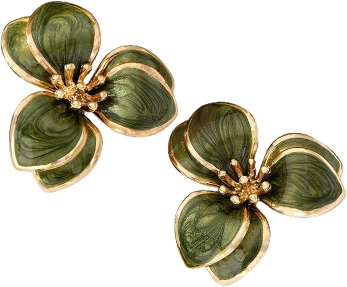 Gold Flower Dripping Oil Statement Earrings Vintage Unique Enamel Floral Studs Earring Elegant Ge... | Amazon (US)