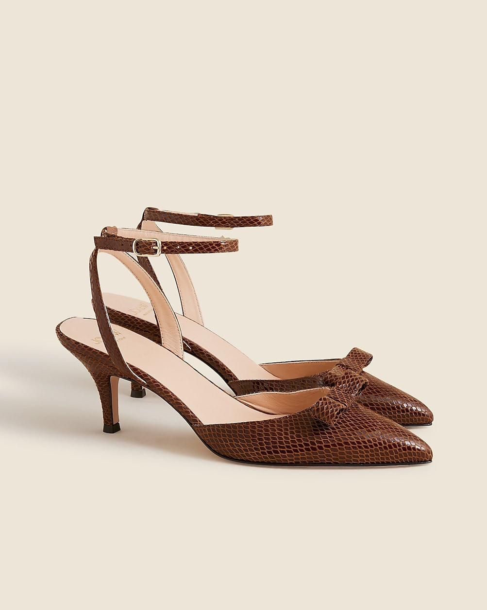 Made-in-Italy Colette bow pumps in snake-embossed leather | J. Crew US