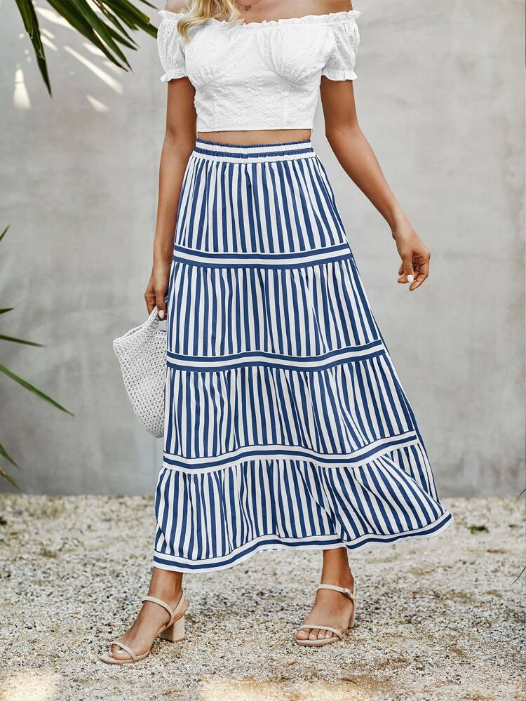 Striped Print Ruffle Hem Skirt | SHEIN