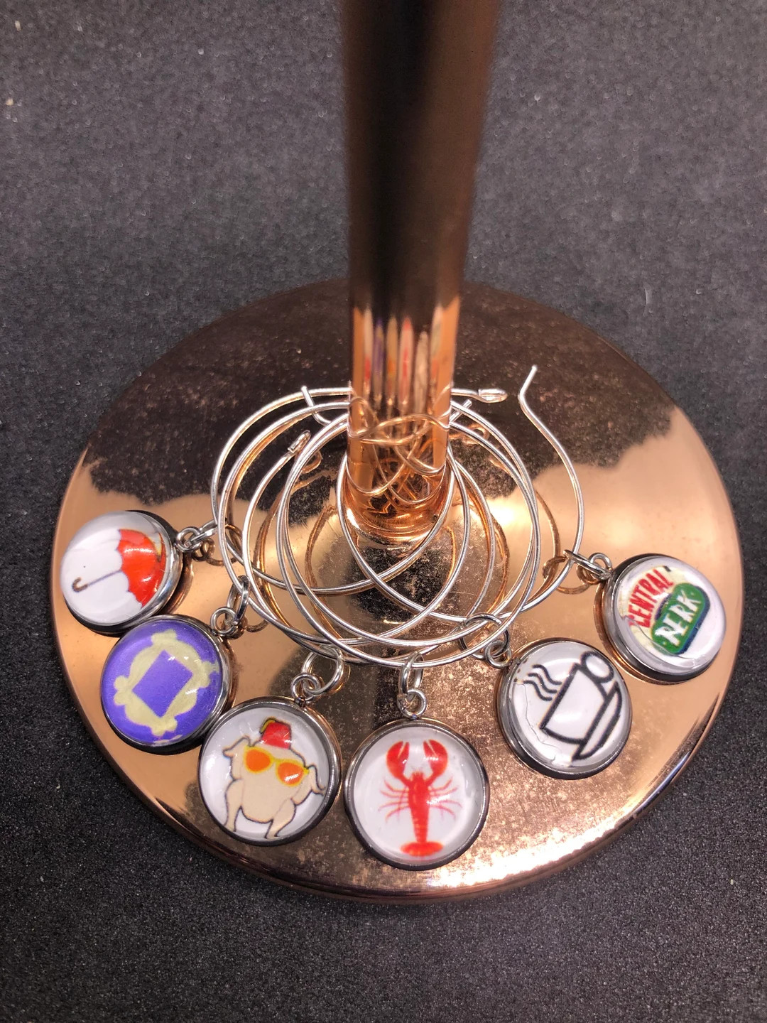 Friends Inspired Silver Wine Charm Set of 6 With Storage Bag Chandler Monica Phoebe Joey Rachel -... | Etsy (US)