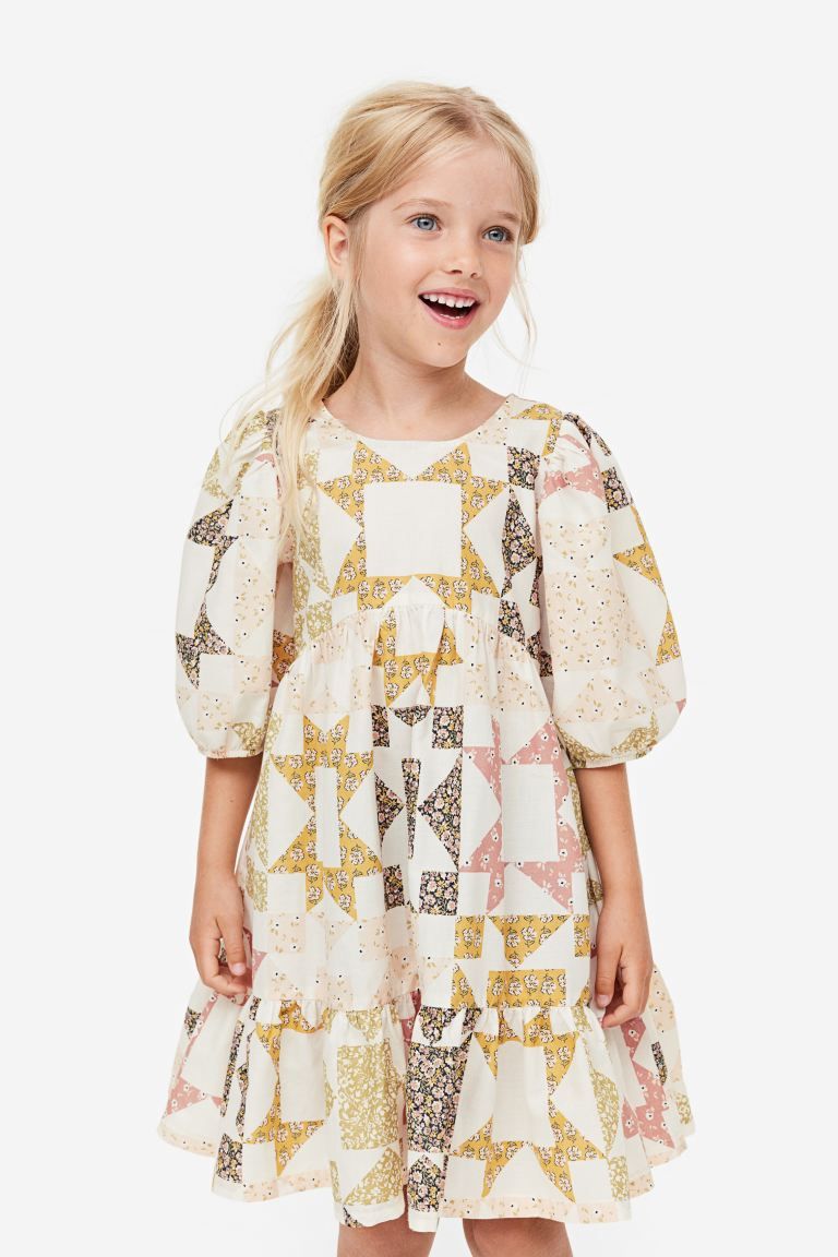 Puff-sleeved Dress - White/patterned - Kids | H&M US | H&M (US + CA)