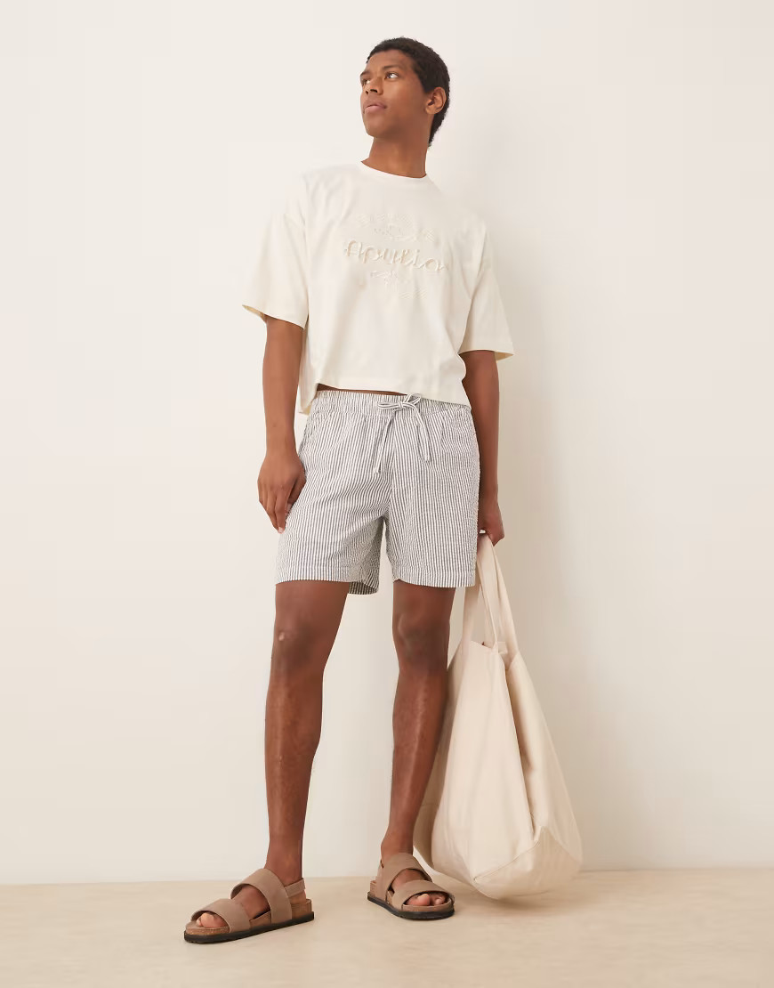 Abercrombie & Fitch seersucker relaxed short in blue stripe | ASOS (Global)