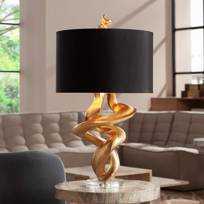 Kathy Ireland Impressions 33" High Sculpture Base Gold Leaf Table Lamp - #4F937 | Lamps Plus | Lamps Plus