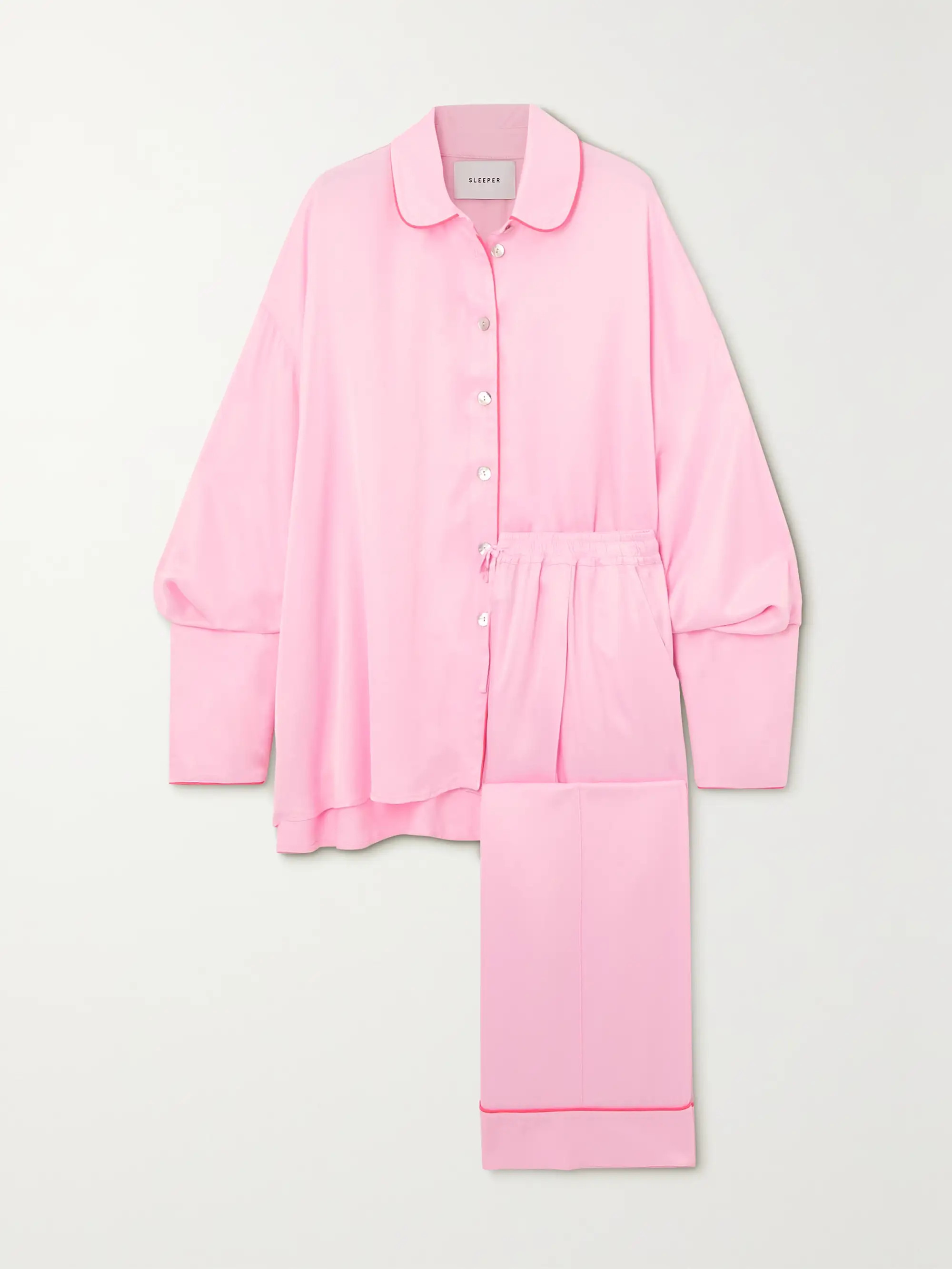 + NET SUSTAIN Pastelle oversized piped satin pajama set | NET-A-PORTER (US)
