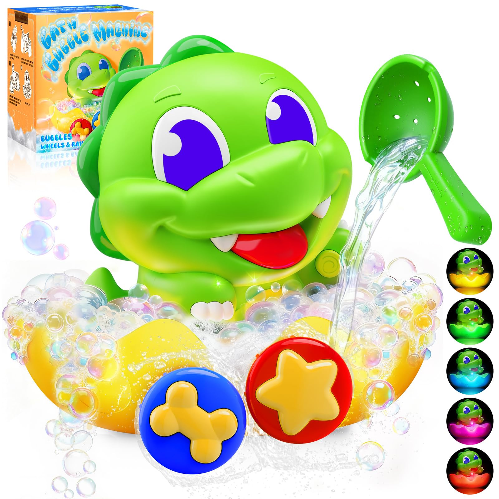 Dinosaur Baby Bath Toys for 1 2 3 Year Old Boys, Dino Bath Bubble Machine with Rainbow Lights & W... | Amazon (US)