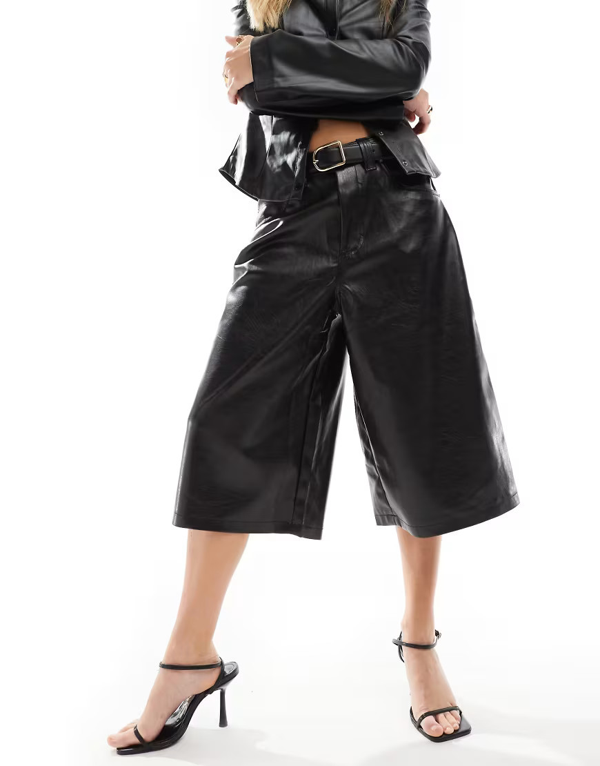 Bershka faux leather jorts in black | ASOS (Global)