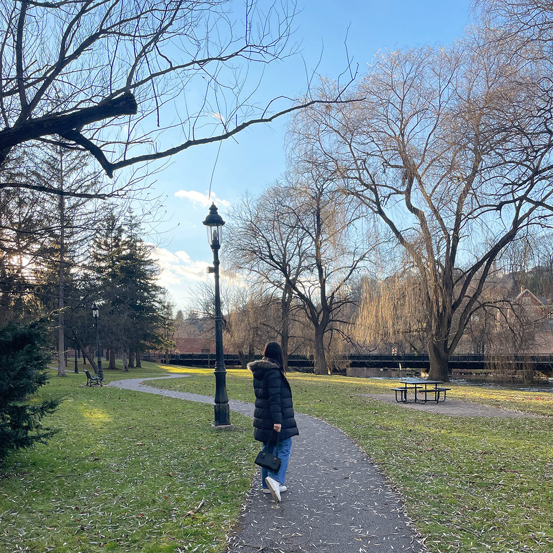 Staying cozy on a winter walk! Loved seeing the Christmas decorations and ducks at the park in Bellefonte, PA. So pretty and perfect for the season! These sneakers were perfect for walking and sight-seeing. Love! 

 #LTKootd #LTKOver40 #LTKTravel