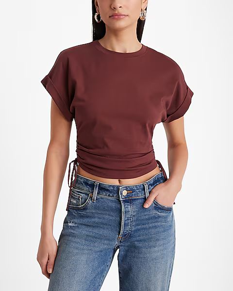 Crew Neck Short Sleeve Side Ruched Tee | Express
