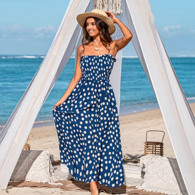 Women's Polka Dot Maxi Dress with Removable Straps - Cupshe-M-Blue | Target