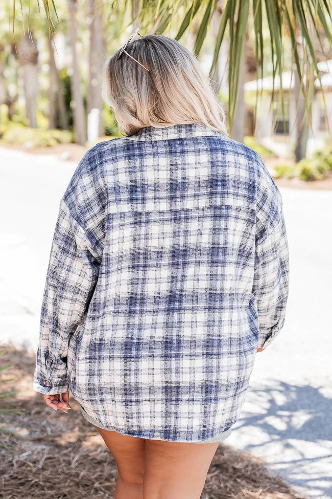 Meet You Outside Dark Blue/White Plaid Shacket | Pink Lily