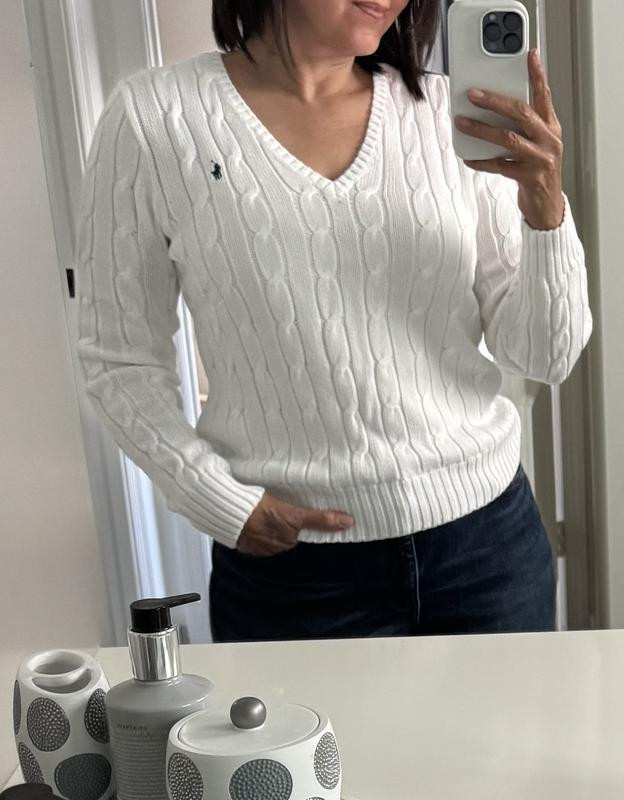 Women's Cable-Knit Cotton V-Neck Sweater | Macy's