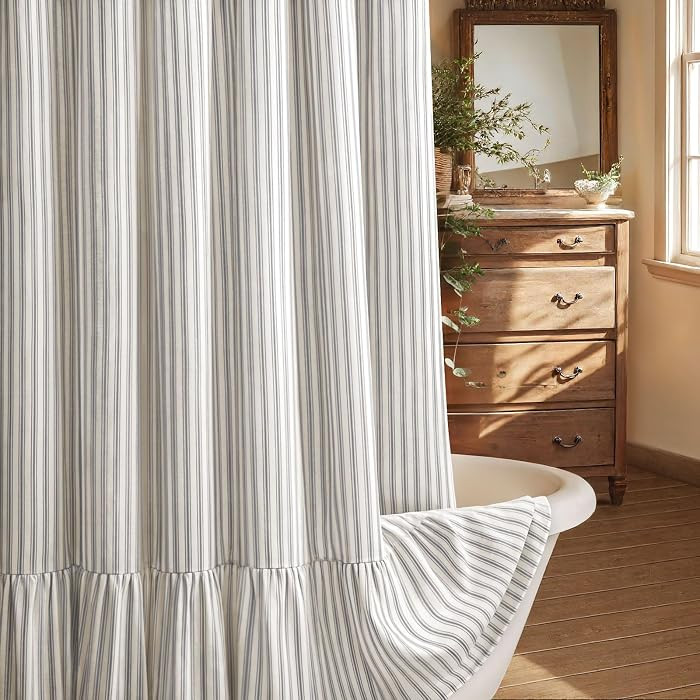 Farmhouse Shower Curtain with Ruffle Hem Linen Shower Curtains for Bathroom Country Vintage Rusti... | Amazon (US)